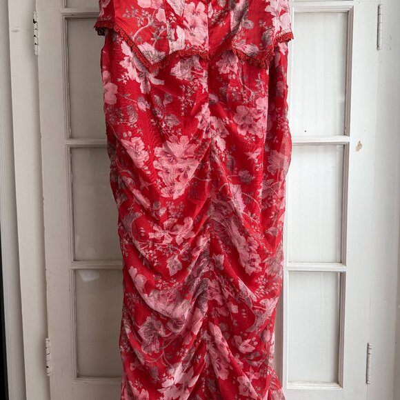 NWT ASOS Off The Shoulder Satin Corset Chiffon Ruched Midi Dress in Red - Picture 5 of 10